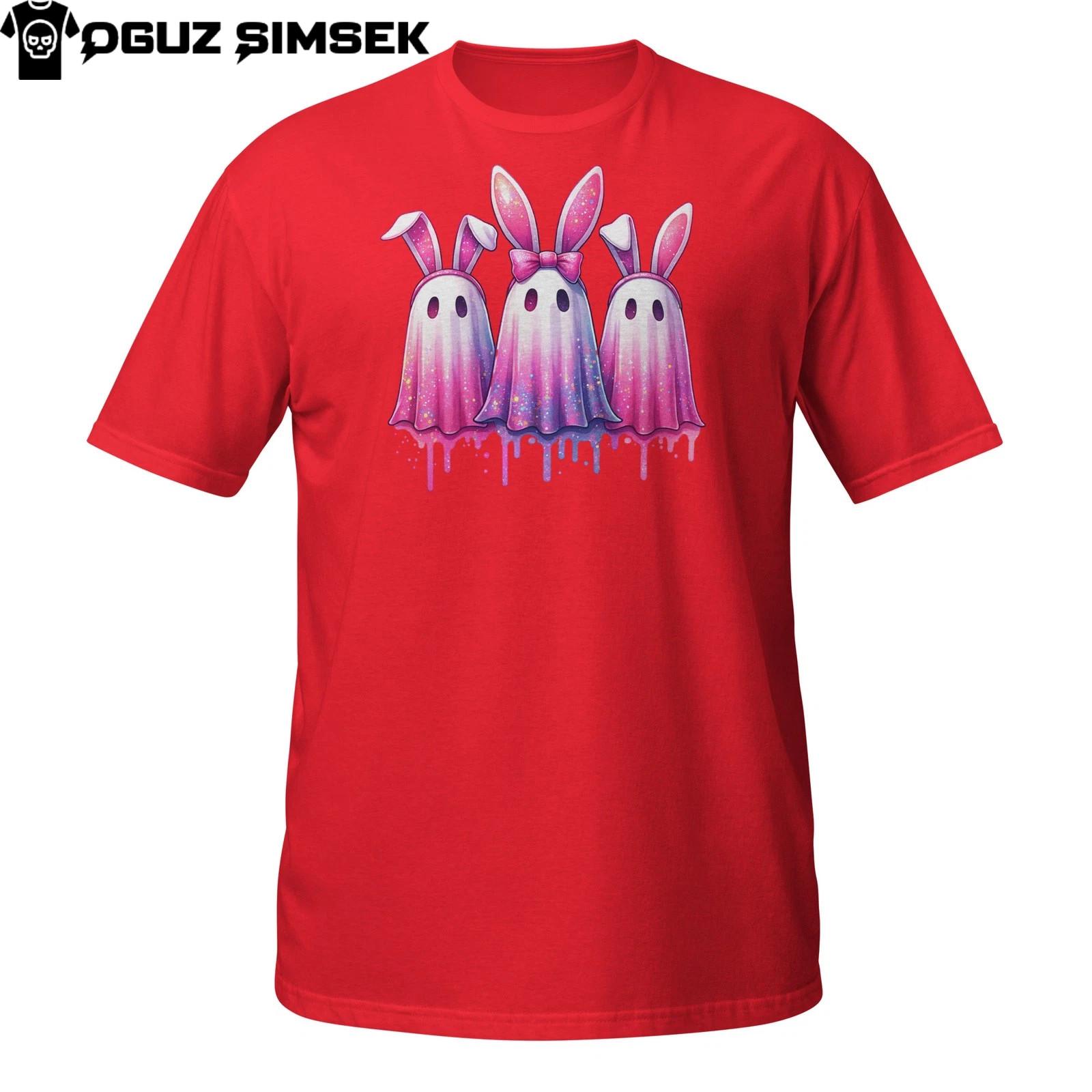 Ghost Bunny T-Shirt Mens Womens Tees Top – Cute Spooky Rabbit Trio with Drippy Pastel Gradient S