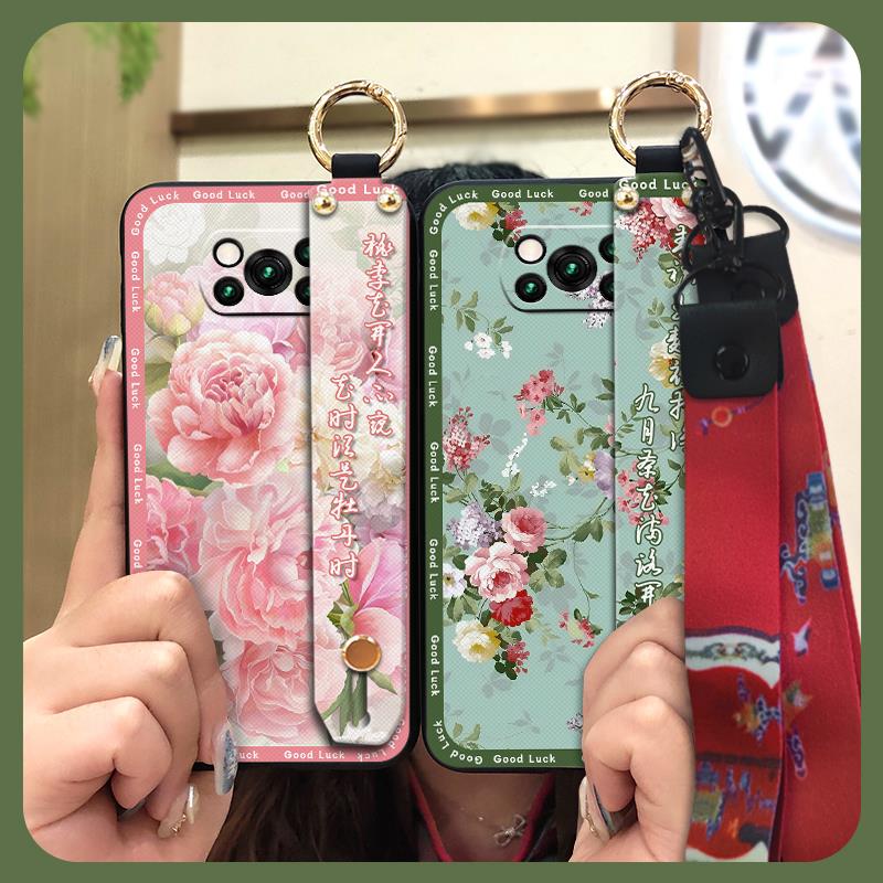Lanyard Protective Phone Case For Xiaomi Poco X3 NFC/X3 Pro Wristband Back Cover Chinese Style Silicone Phone Holder