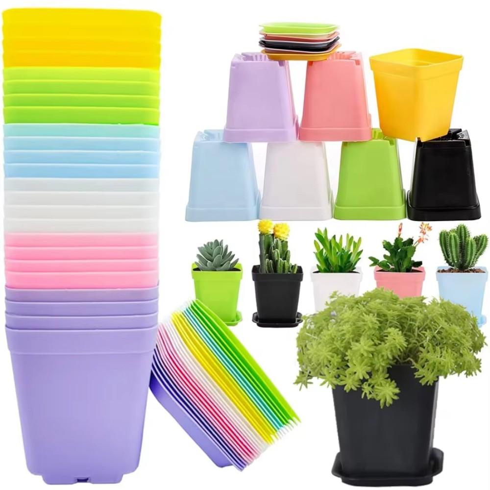 14/28 Stück Mini Kleiner Quadratischer Blumentopf Gartenbau Sieben Farben Blumentopf Sukkulententopf Kleiner Schwarzer Quadratischer Plastiktopf Anzuchtschale