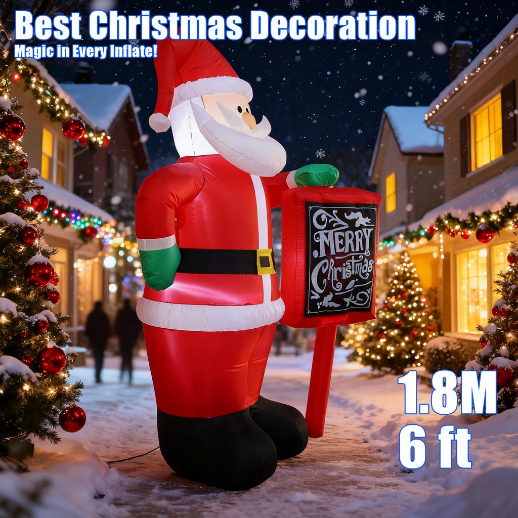 180cm 6ft Christmas Inflatables Santa Claus With Sign LED Light Outdoor Home Yard Garden Blow Up 2026 Party Xmas Decor