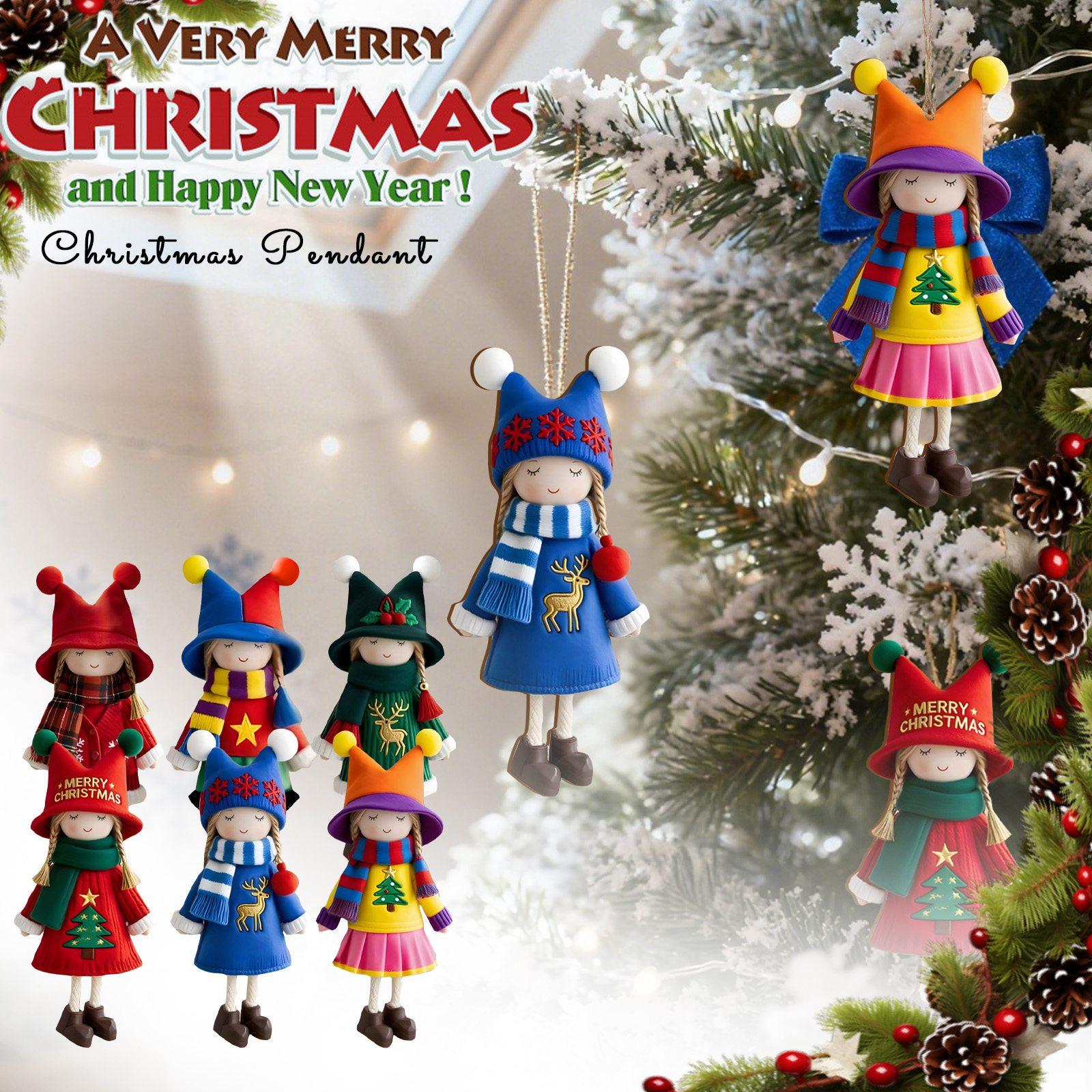 

2D flat Christmas candy decoration, 6pc wooden One Size