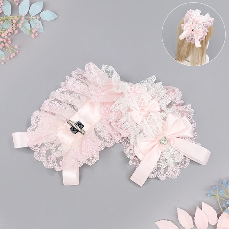Elegant Ribbon Hair Clip Headpiece With Lace Ruffle Trim Design For Women And Girl Anime Event Gathering Hair Ornament