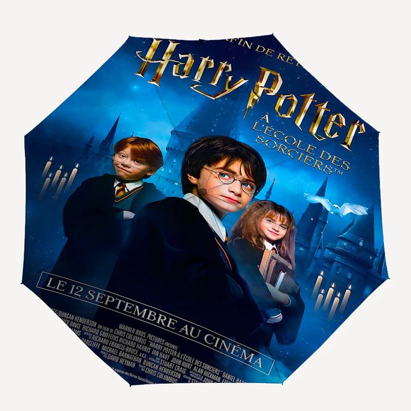 1pc Harry Potter A L Ecole des Sorciers Automatic Folding Umbrella - Compact 8-Rib Design, Durable Plastic & Iron1234L