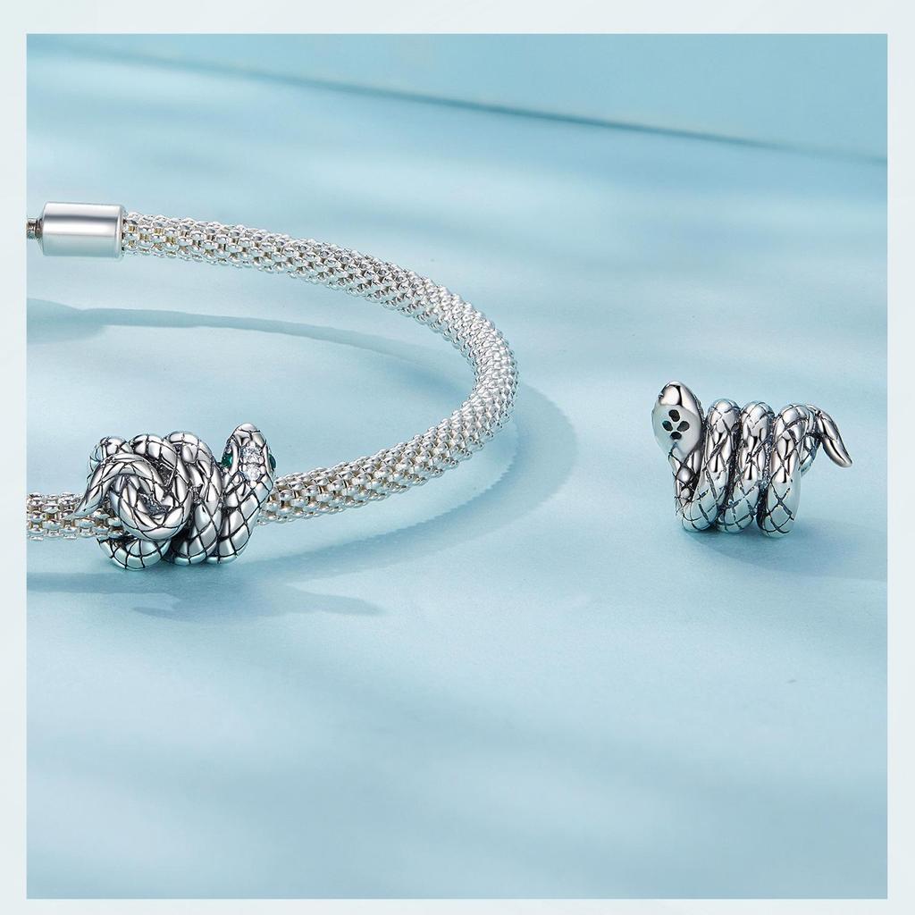 S925 Sterling Silver Coiled Snake Beads: Retro Dark Style DIY European & American Scattered Beads