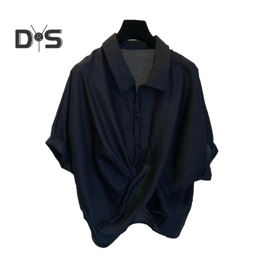 Ženy Léto Košile s klopou Topy Batwing Krátký rukáv Křížový Nepravidelný design Jednoprsé Topy Ležérní oblečení Streetwear