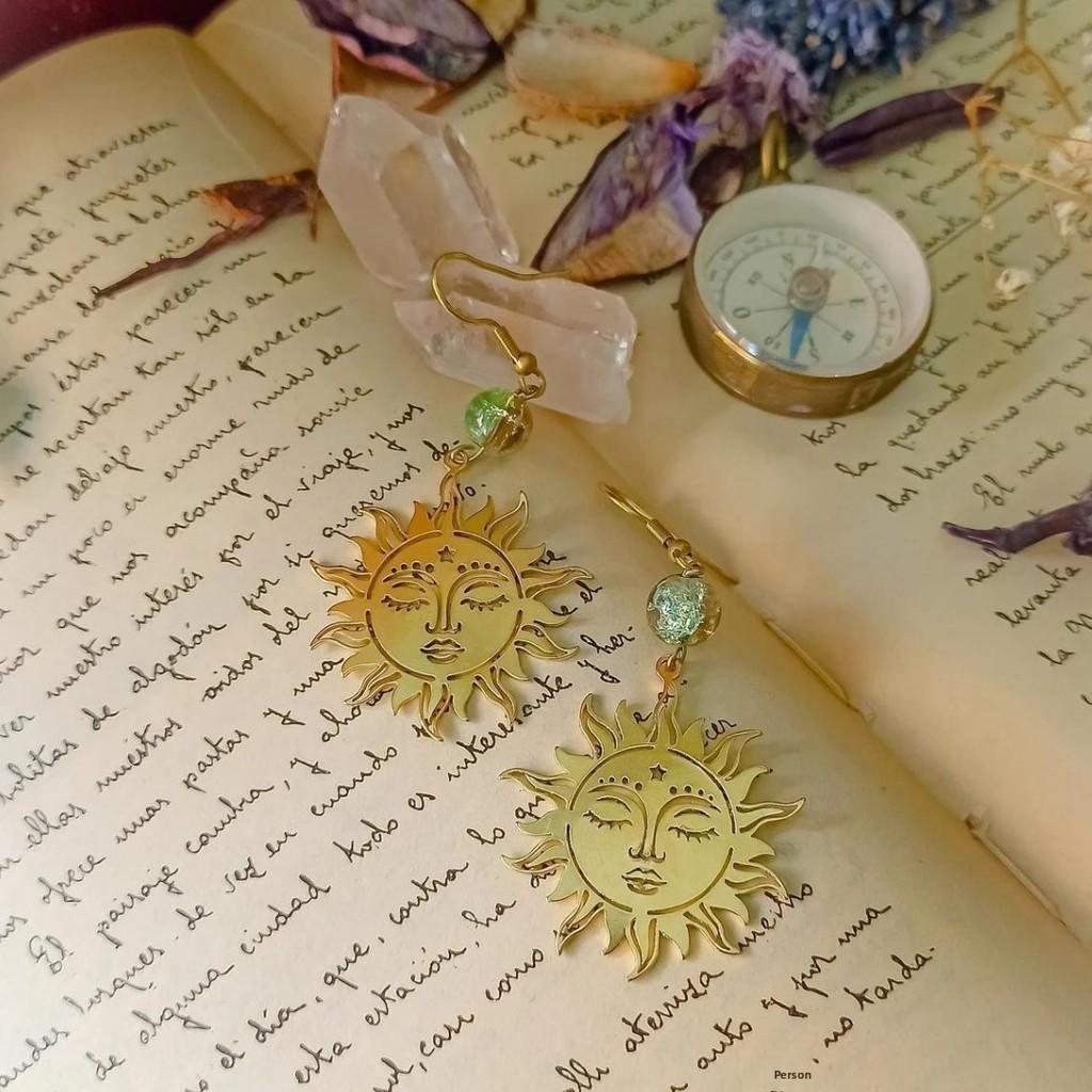 Bohemian Gold Sun Earrings With Gemstone Design For Women Summer