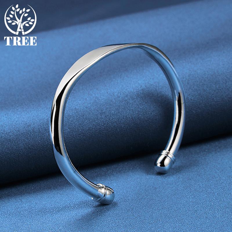 925 Sterling Silver Double Bead Cuff Bangle Bracelet Jewelry