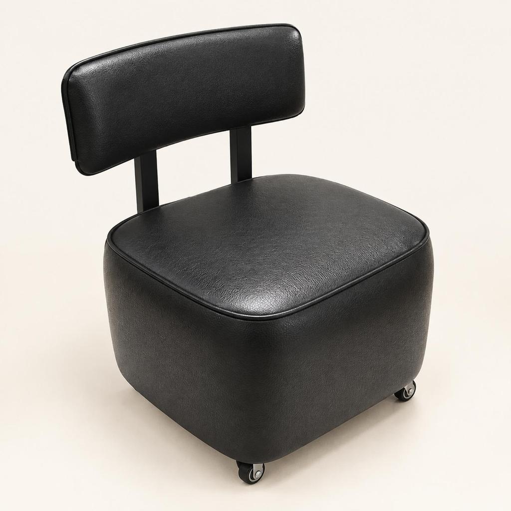 Movable Upholstered Low Stool with Wheeled Base Mobile Rolling Backrest Soft Seating