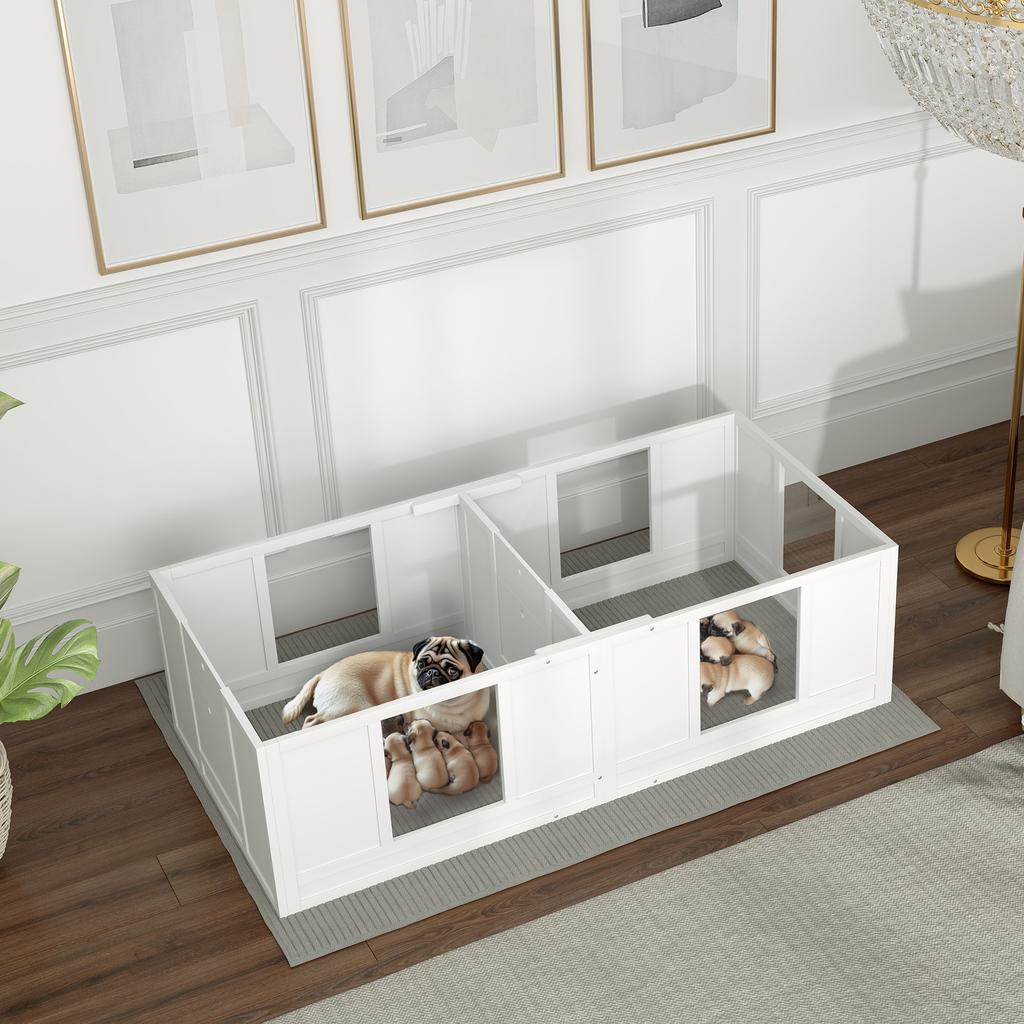 Welpenspielgehege für Hunde, mit durchsichtigen Paneelen, 2-Raum-Design, für kleine Hunde