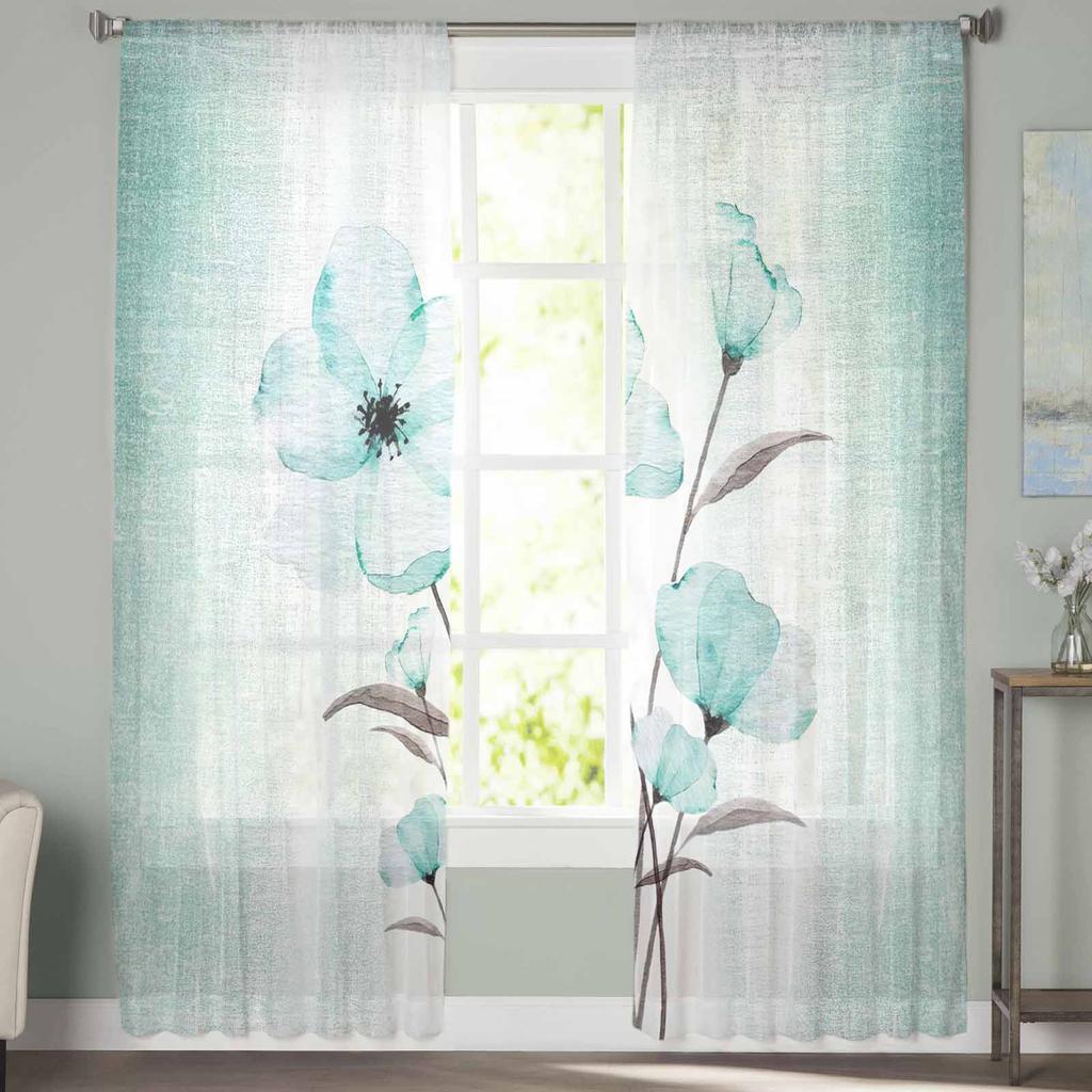 Blumen-Tüll-Fenstervorhänge im dekadenten Stil für Schlafzimmer, luxuriöse Wohndekoration, Vorhänge im Wohnzimmer, Chiffon-Paneele