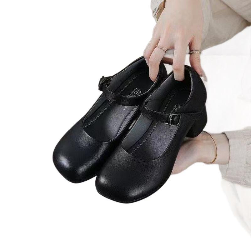 Retro Runde Zehenpartie Vielseitige Klobige Slip-On Freizeitschuhe für Damen, Weiches Leder, Rutschfest, Atmungsaktive Schuhe