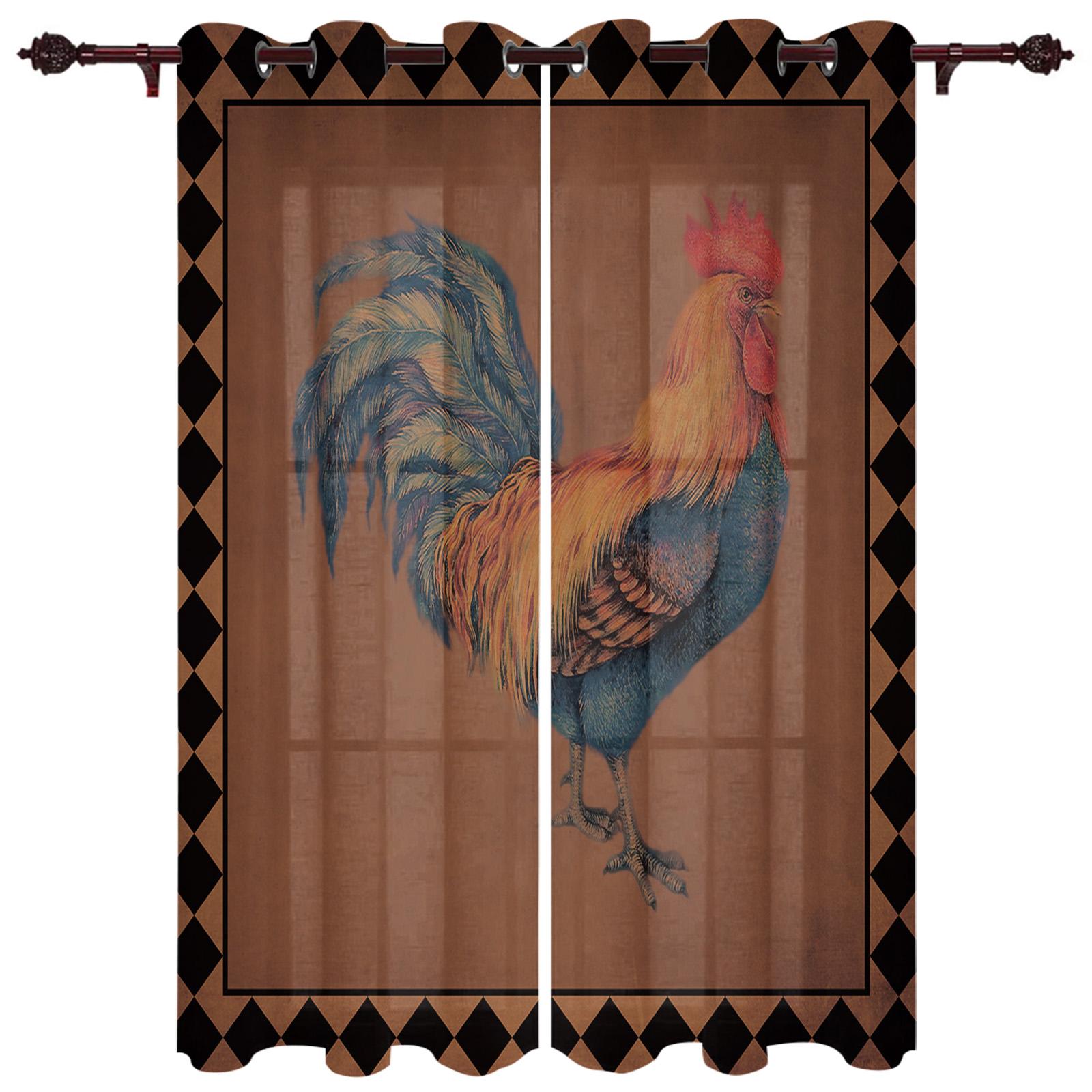 Винтажные шторы на окна с изображением подсолнечника и петуха — фото 17