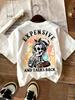 Vintage  Cotton Skull Print Tshirt Hallowen Short Sleeve Crew Neck Casual Top for Summer  Spring Womens Clothing