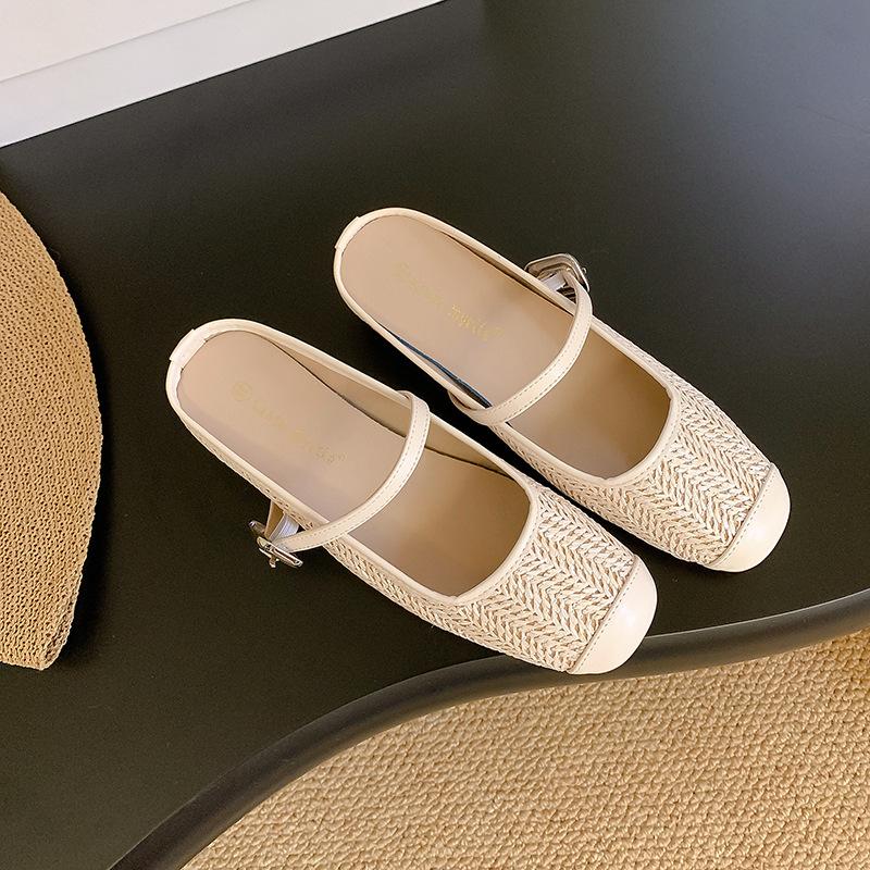 

Новый стиль сандалий с квадратным носком для ленивых женщин, полушлепанцы для увеличения роста 40 бежевый