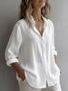 2026 European & American Women's Linen Casual Lapel Shirt - Solid Color, Long Sleeve, Spring Collection