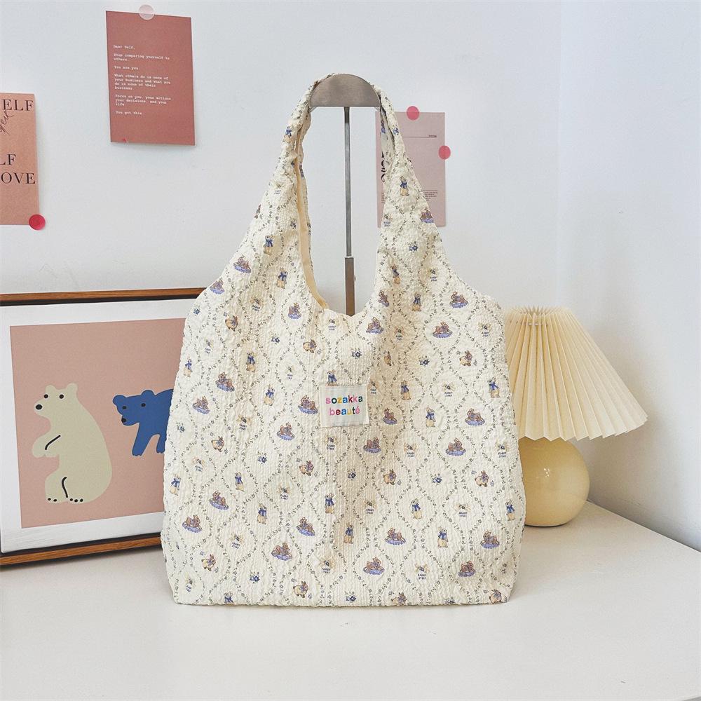 Korean Summer Embossed Canvas Tote Bag - Large Capacity, Niche Design, Shoulder and Underarm Style