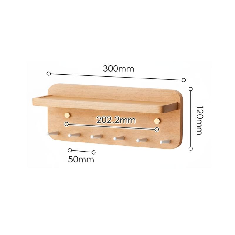 Elegant Brass Key Rack With 6 Metal Rings And Wooden Storage Shelf For Home Use
