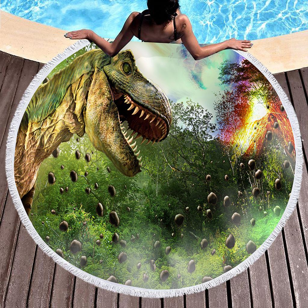 Jungle Wildlife Dinosaur Round Beach Blanket, Soft Microfiber Round Beach Blanket Sand Free Quick Dry Circle Bath Towel Yoga Mat