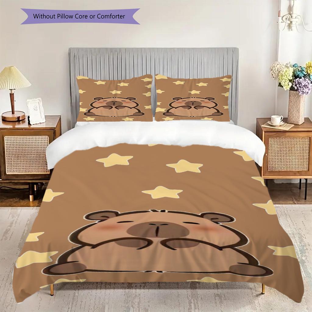 Cute Starry Bear Hug Three-piece set (1 * duvet cover + 2 * pillowcase, without core) 2D Flat Christmas birthday gift Bedding set