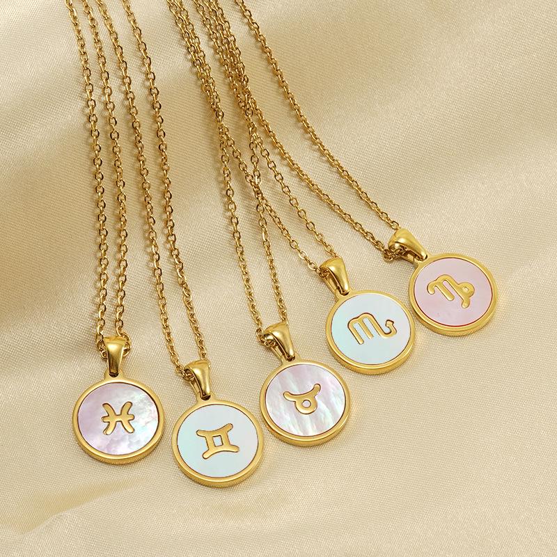 Elegant European & American Zodiac Pendant Necklace - Women's Gold Stainless Steel Constellation Charm