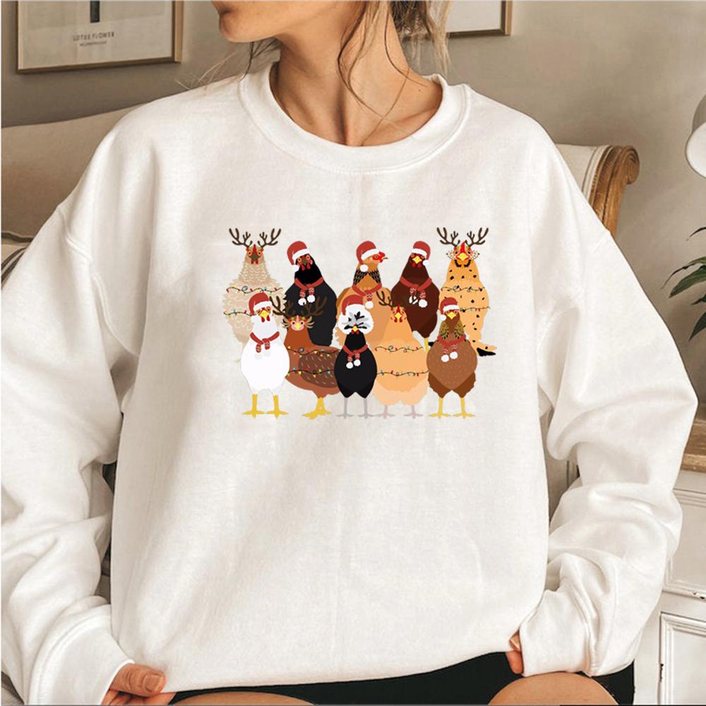 Christmas Chickens Sweatshirt Christmas Farm Animals Sweatshirts Women's Christmas Chicken Sweatshirt Long Sleeve Pullover