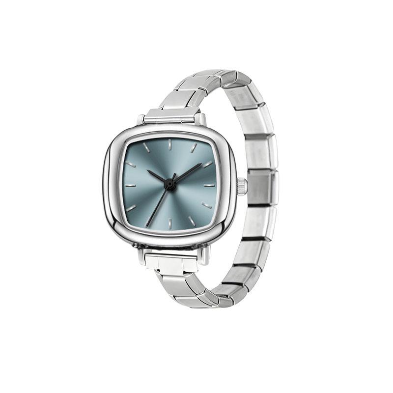 Ins Rounded Square Trend Retro Square Dial Quartz Watch For Men Women Stainless Steel Link Band Simple Daily StudentFashionWrist