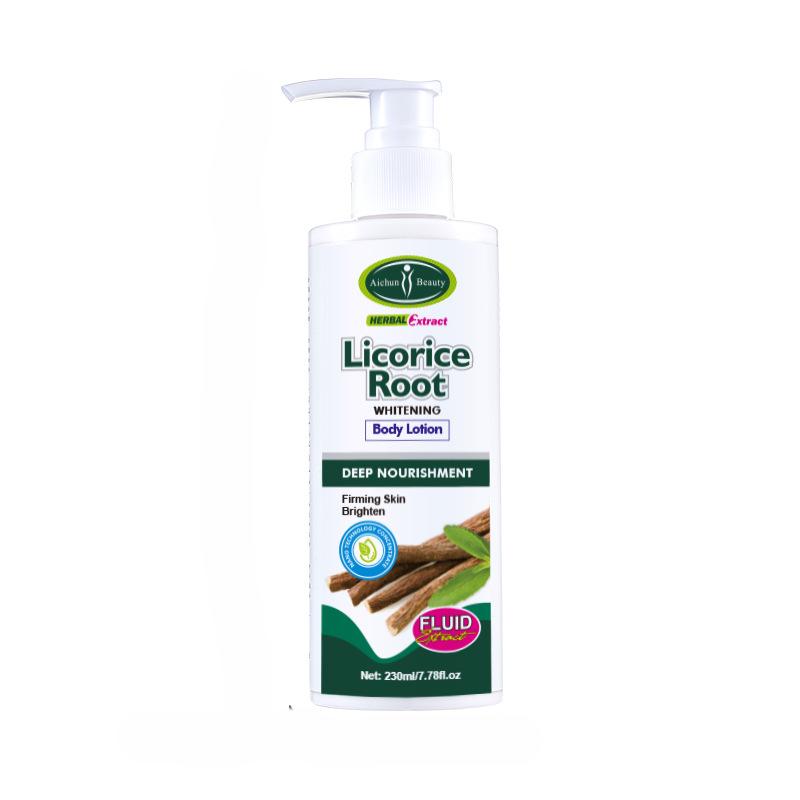 Lait corporel à la racine de réglisse pour éclaircir le teint Rétrécir les pores Hydratation longue durée Lissage Blanchissant Essence végétale riche