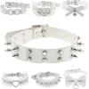 DIEZI Harajuku Bílý PU Kožený Kroužkový Choker Náhrdelník Pro Ženy Muže Vintage Gotický Hip Hope Nastavitelný Límcový Náhrdelník Šperky