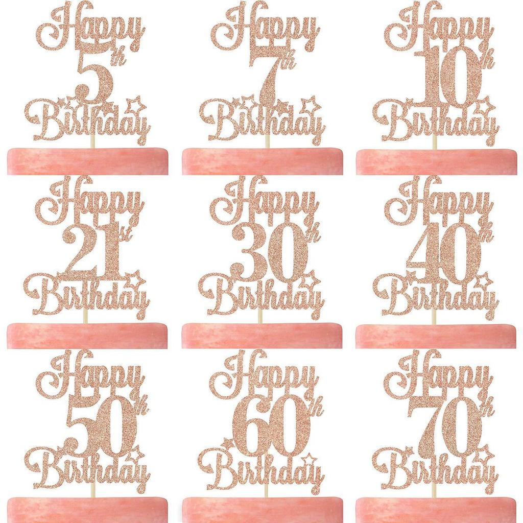 Glitter Birthday Cake Topper - Happy Birthday Party Decorations
