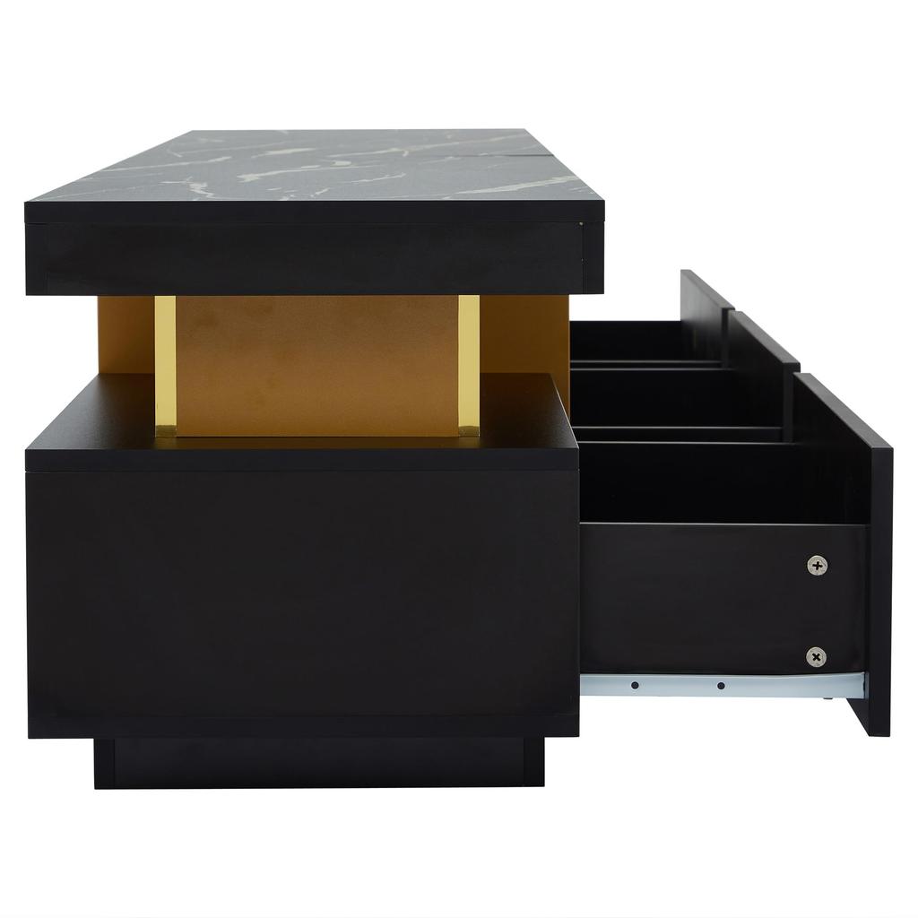 TV-Schrank TV Board drei Schublade, TV-ständer Fernseher bis zu 90 Zoll, Fernsehtisch Wohnzimmer, Esszimmer, Schlafzimmer, Ink. 200cm, Schwarz