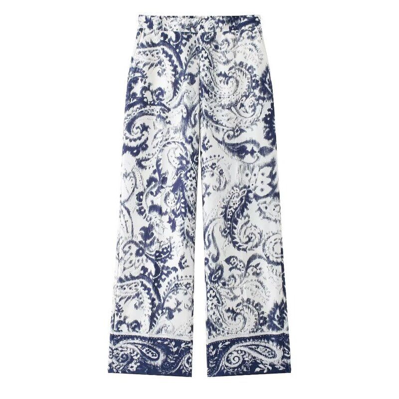 Fashion Style 2024 Autumn New Women's Clothing Slit Design Print Long Sleeves Lapel Shirt Pants 8955174