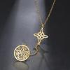 Collar Doble Amuleto Protección Nudo de Bruja Pentagrama Tetragrammaton Acero Inoxidable Joyería de Protección Venta al por Mayor