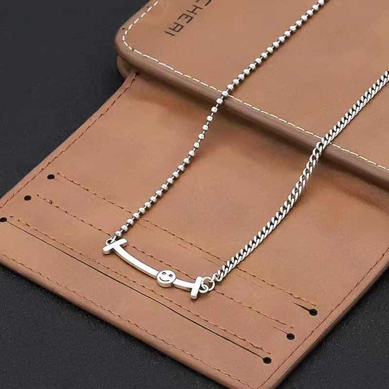 S925 Silver Smiley Face Necklace - Women s Trendy Fashion Clavicle Chain with Thai Silver Personality Design
