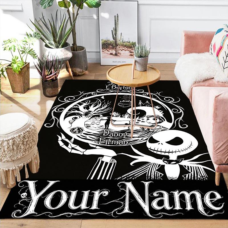 Custom 1Pc Tim Burton Nightmare Before Christmas Flannel Personalized Rug Non Slip Floor Mat Soft Carpet for Living Bedroom Office Home Decor Gift