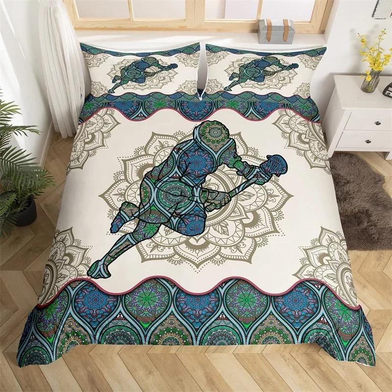 Lacrose Soft durable Quality Duvet Cover Ful Quen Lacrose Field Winter Bal Sports Games Beding Set Modern Athletic Competion Warm Comforter Cover