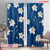 2pcs,2D Plane Printing Curtain Popular White Daffodils On Blue Versatile Polyester Fabric (without Rod) Gifts Use for Bedroom