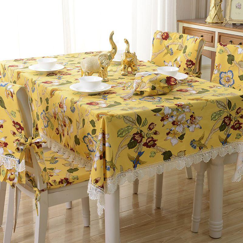 

Pure Cotton Fabric Table Cloth Fashion Type Cover Towel Pastoral Style Coffee Table Cloth Chinese Style Rosewood Wedding Tie Square round Tablecloth Yellow flowers and birds with lace 60 * 60cm