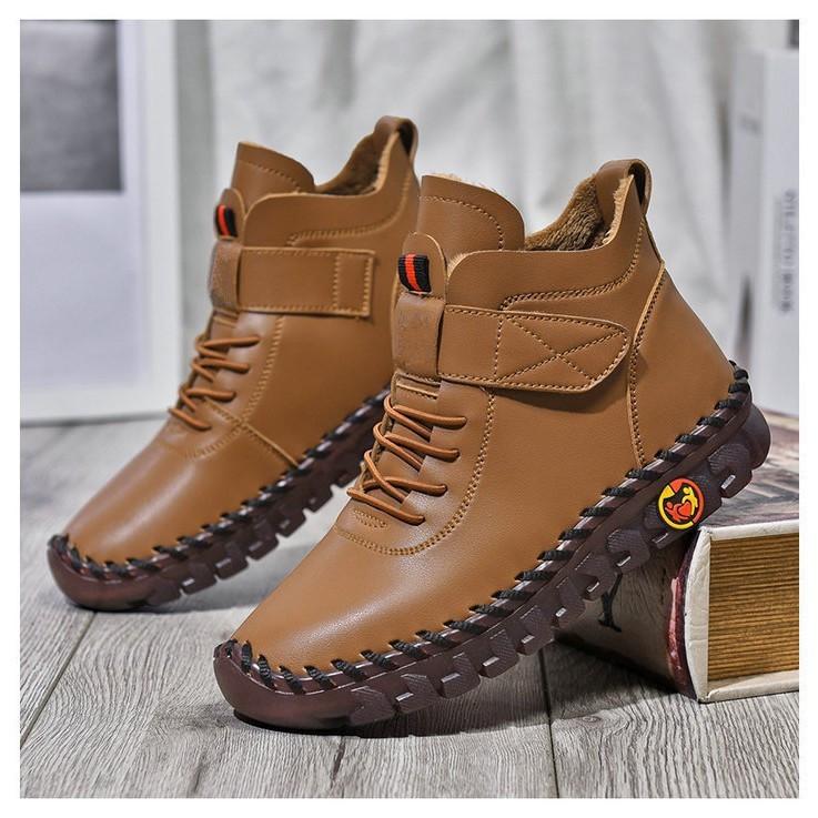 

2025 новые осенне-зимние плоские короткие ботинки женские из мягкой кожи универсальная удобная обувь мягкая подошва мягкие хлопковые ботинки материнские сноубутсы 45 темно-коричневого