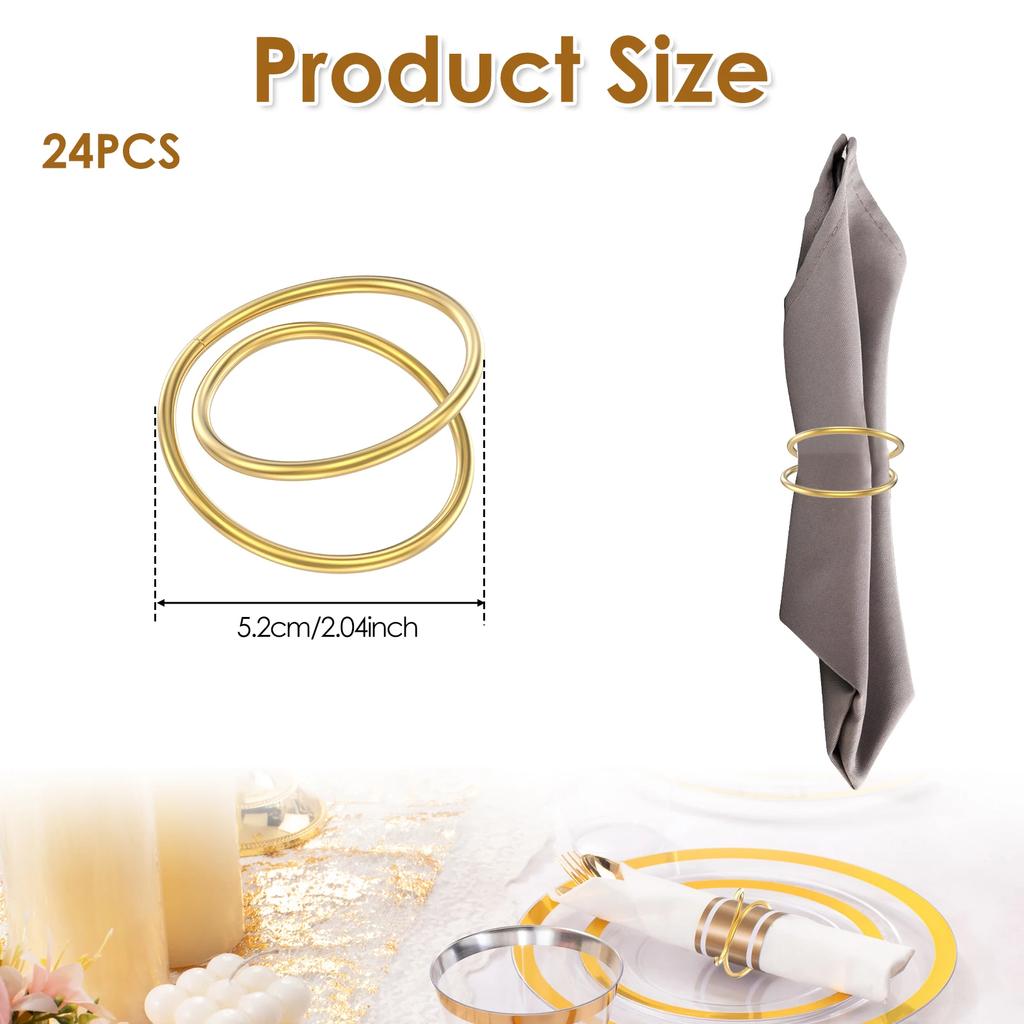 24 Pcs Gold Napkin Ring Set Metal Dinning Table Napkin Ring Hotel Table Decoration Napkins Holder for Wedding Party Christmas