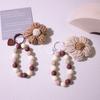 Korean Sweet Woolen Flower Keychain Handmade Beaded Keyring Lovely School Bag Pendant Backpack Hanging Decoration Friend Gifts