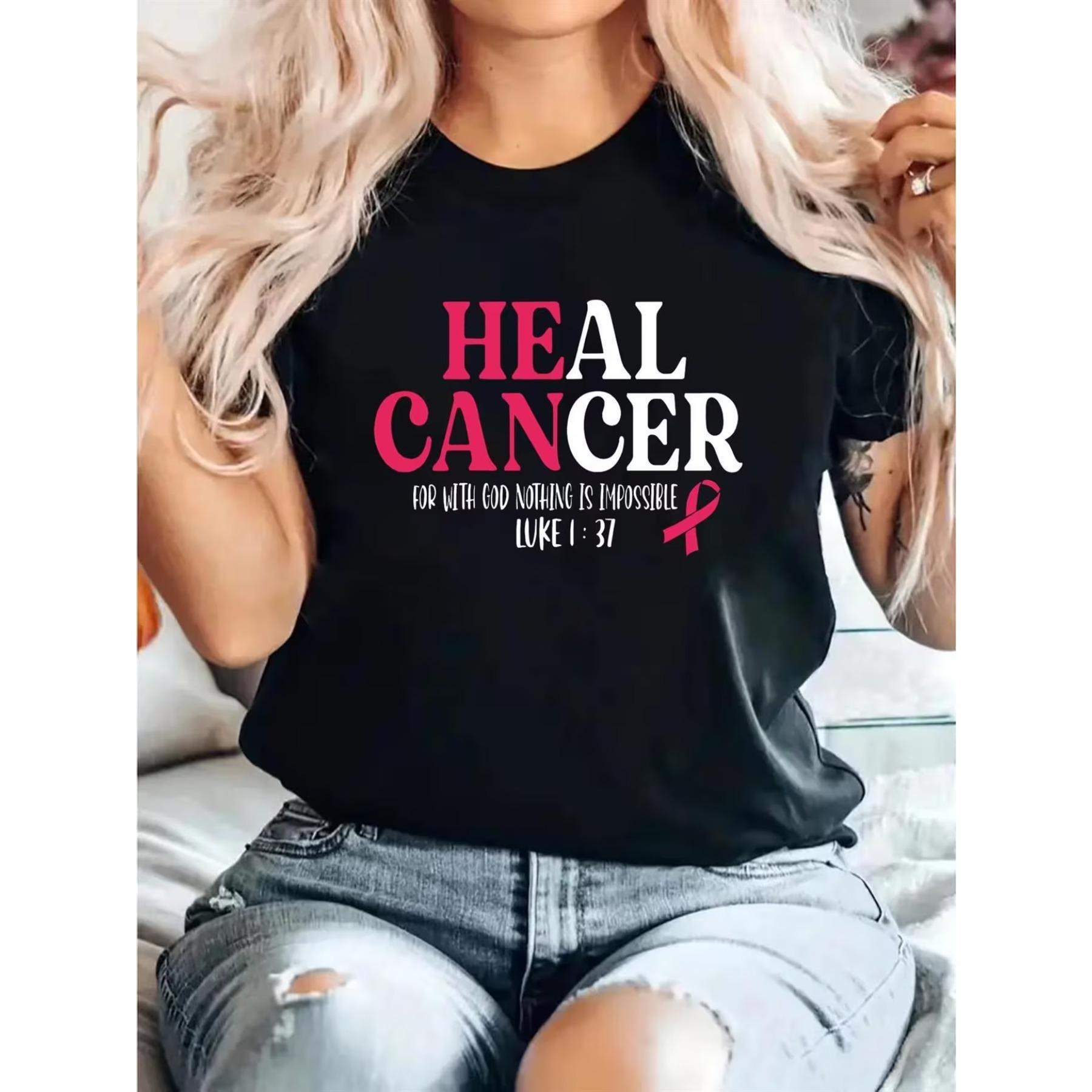

Women s Breast Cancer Awareness He Can Pink Ribbon T-Shirt with Male Symbol Graphic - Blush Pink Casual Short Sleeve Round Neck Tee for Cancer XXL