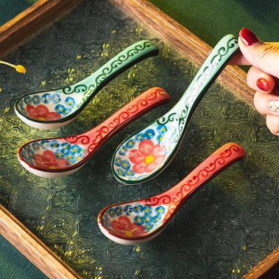Green Shadow Ceramic Small Spoon Retro High-value Spoon Personal Household Tableware Rice Spoon Spoon Spoon New