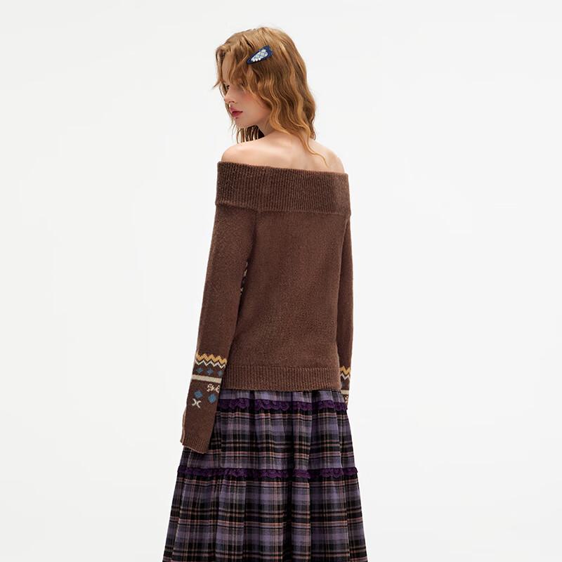 unifree Retro Jacquard Off-Shoulder Knit Top