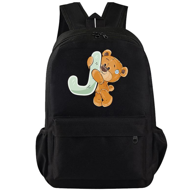 Cartoon Little Bear 26 Englische Buchstaben Rucksack Teenager Schultasche für Mädchen Jungen Rucksack Große Kapazität Büchertasche für Kindergeschenke