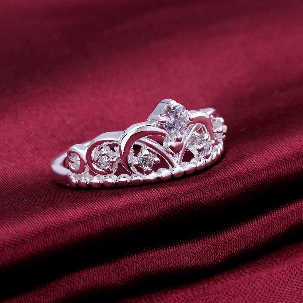 925 Sterling Silver Crown AAA Zircon Ring Women Fashion Wedding Jewelry