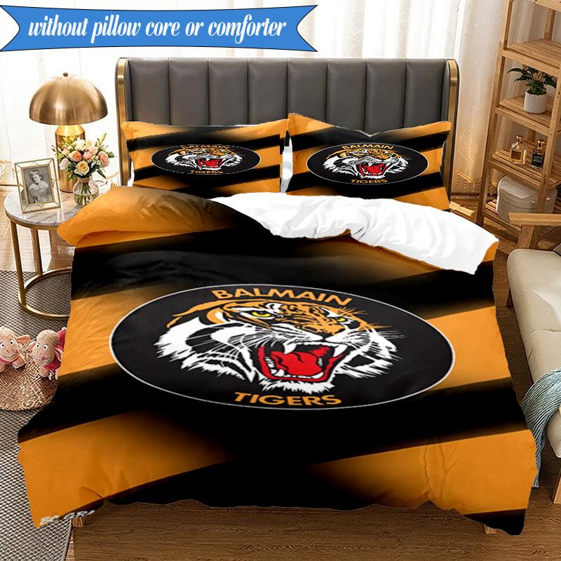 3PCS Wests Tigers Roar Strength And Pride Bedding Set 2D Printing (Includes 1 Duvet Cover + 2 Pillowcases Coreless), Bedroom decor,Fan gift