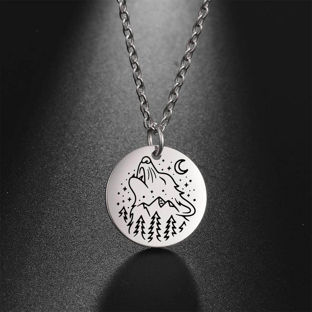 My Shape Wolf Necklace for Women Girls Animal Moon Silver Color Stainless Steel Necklaces Choker Link Chain Fashion Jewelry Gift