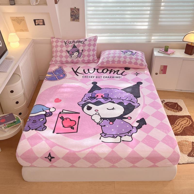 3D Pattern K-Kuromi Soft Bedding Fitted Sheet Deep Pocket 30Cm Cartoon H-Hello Kitty Fitted Sheets Fade Resistant Multiple Sizes
