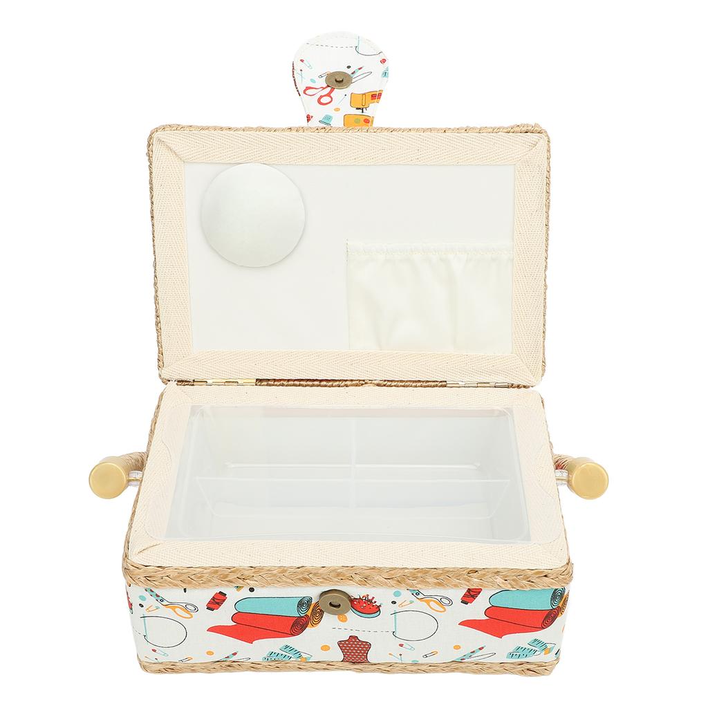 Sewing Basket Polyester Fabric Sewing Supplies Organizer with Removable Plastic Tray for Needle