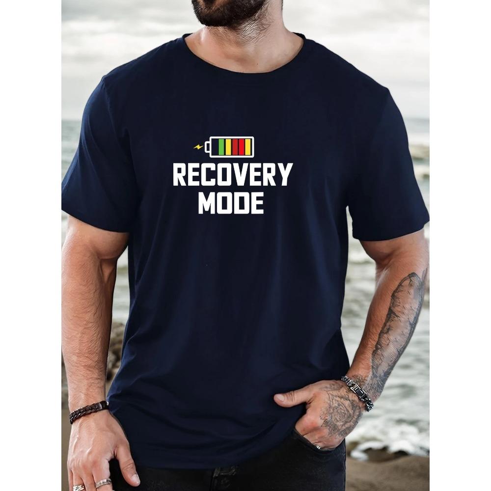 

Mens RECOVERY MODE pattern summer casual crew neck short T-shirt XXXXL темно-синий